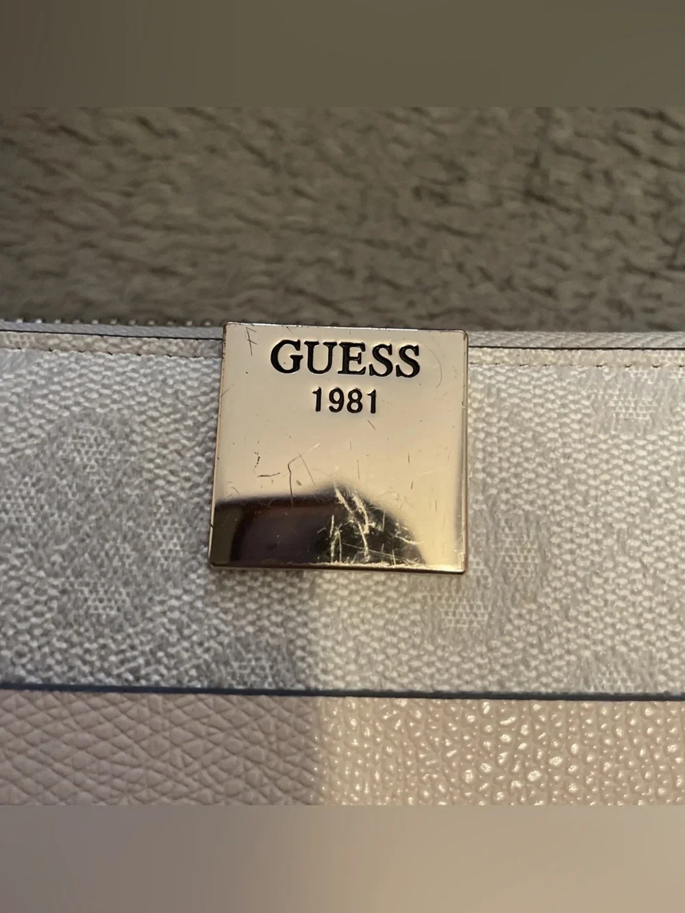 GUESS Light Gray Logo Zip-Around Wallet with Pale Pink Strap